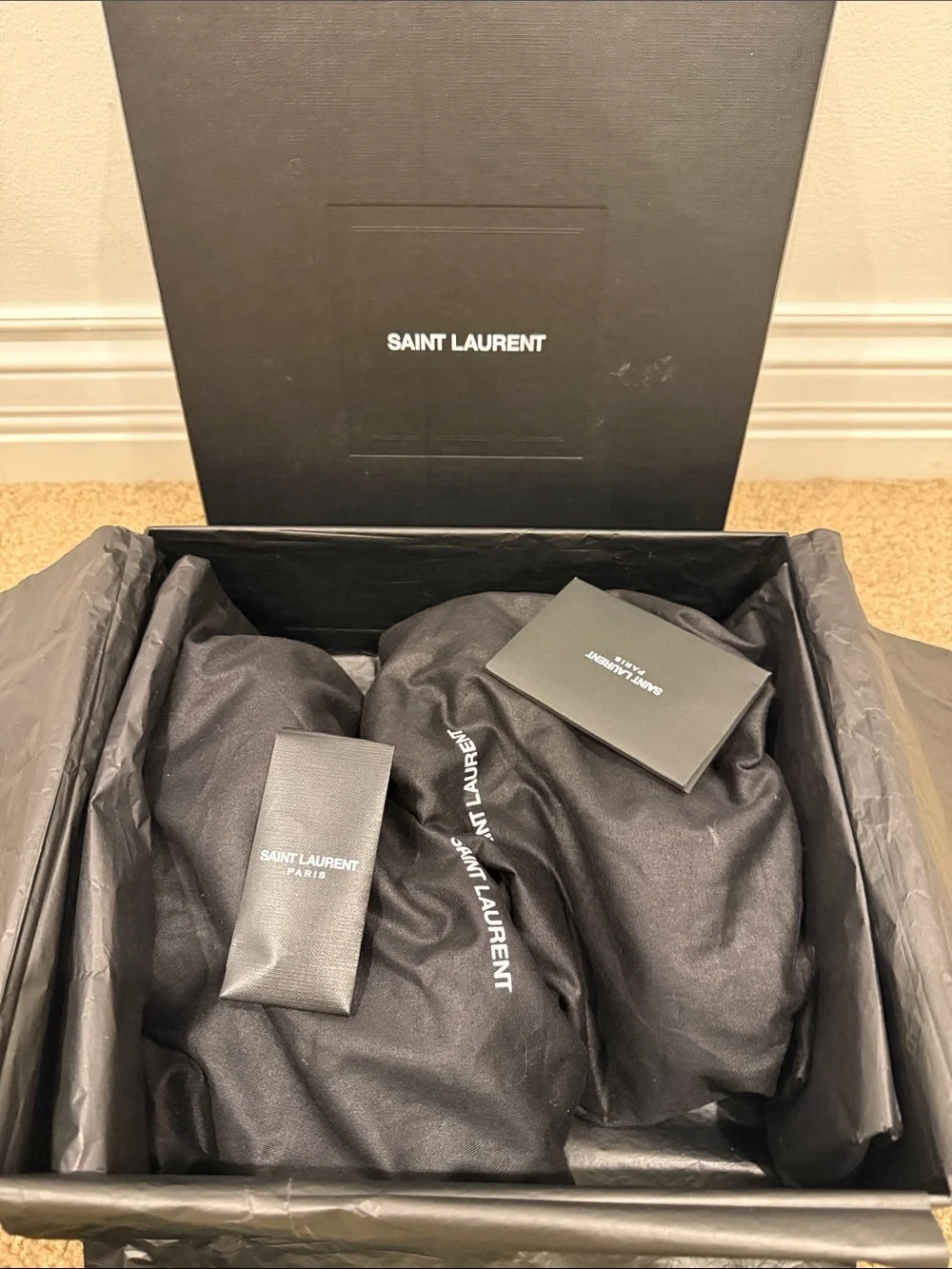Saint Laurent Tribute 105 Camel Leather Platform Sandals Heels 37.5 Full Set - Picture 13 of 13